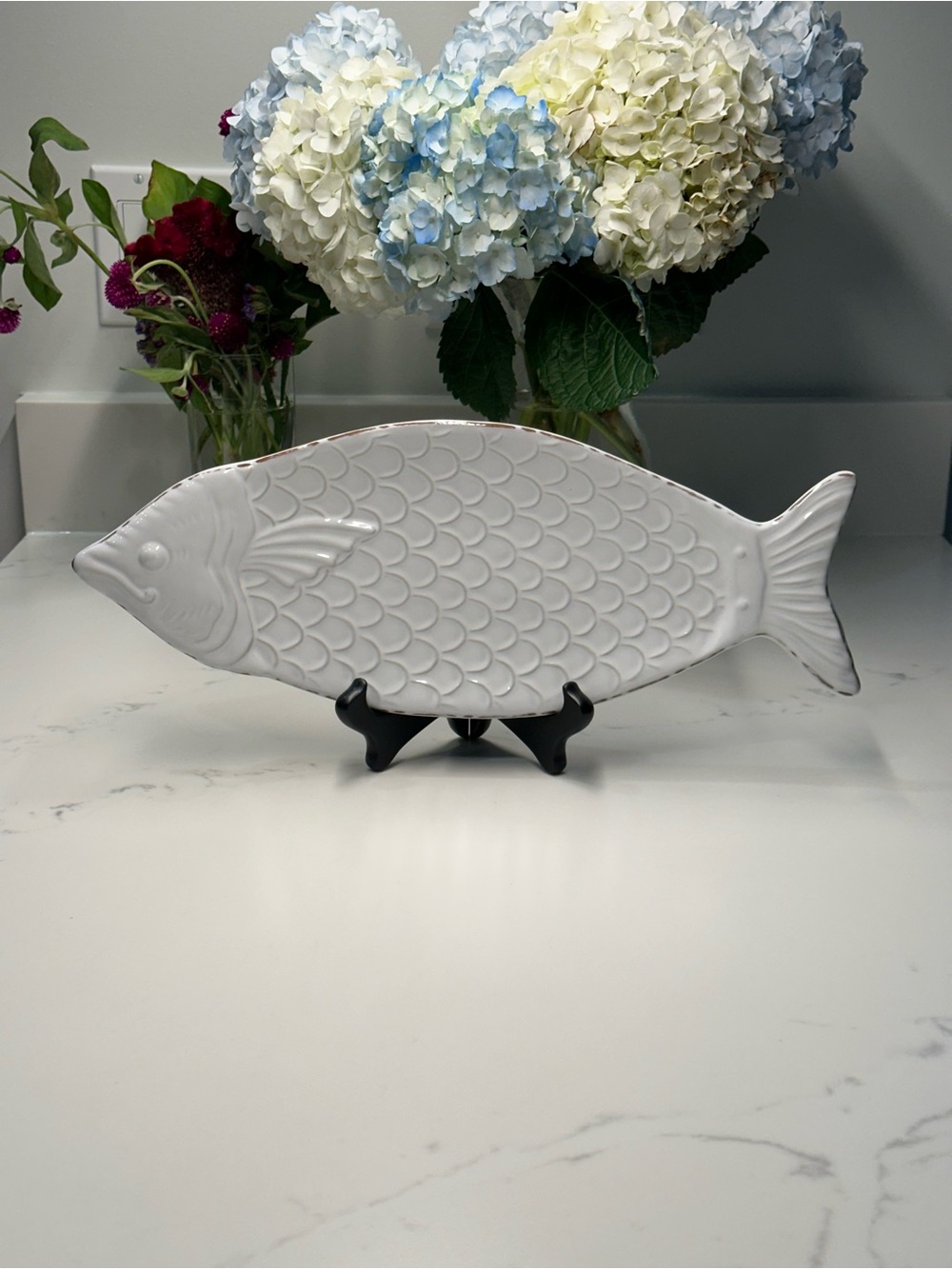 Vintage White Fish Serving Platter Mudpie 15 X 6"